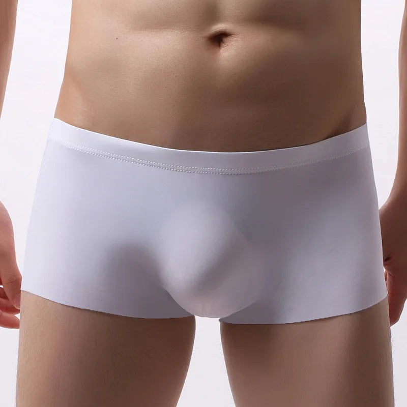 Sexy Men Underwear Boxer Shorts Cool Ice Silk Seamless Panties Solid Slim Thin Mid-Rise Pouch Underpants Cueca Calzoncillos S-XL