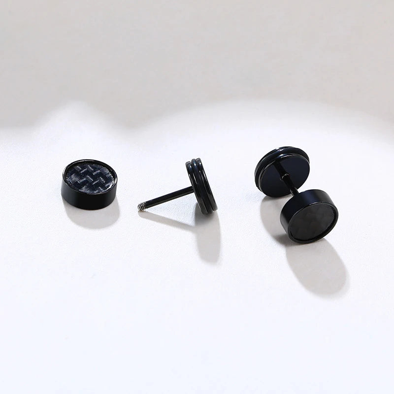 Vnox Punk Small Men's Stud Earrings Carbon Fiber Stainless Steel Black Male Ear Accessory Gothic Jewelry