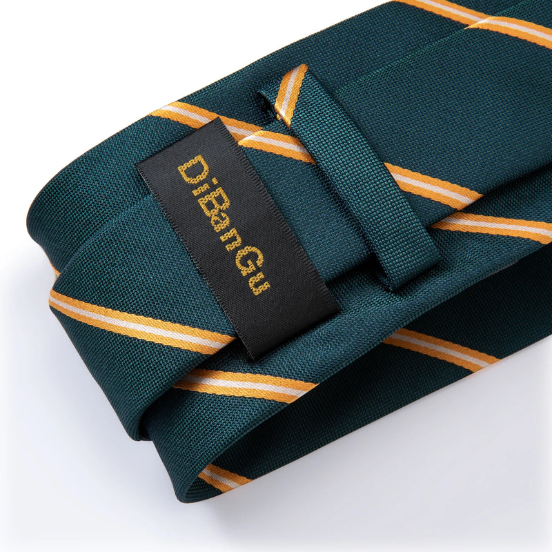 New Green Gold Striped Men's Silk Ties 8cm Business Wedding Party Necktie Pocket Square Cufflinks Men Gift Gravatas DiBanGu