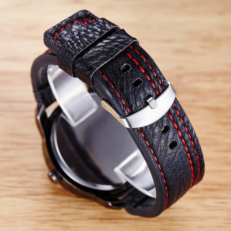 Relógio de pulso masculino pulseiras de couro preto marca relógio masculino presentes para homens.