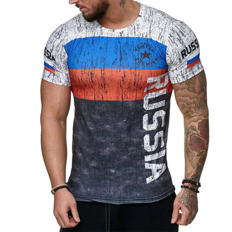 Summer Spanish Flag Jerseys Men Shirts Swedish Letter 3D Printing Men's T-shirt Breathable Streetwear Casual Clothing S-6XL