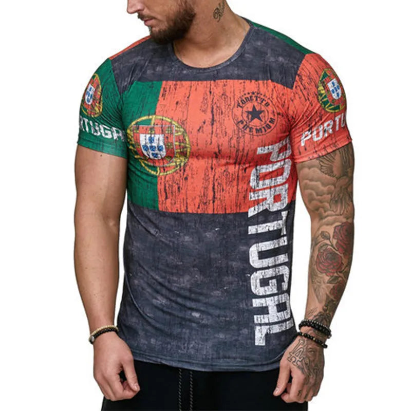 Summer Spanish Flag Jerseys Men Shirts Swedish Letter 3D Printing Men's T-shirt Breathable Streetwear Casual Clothing S-6XL