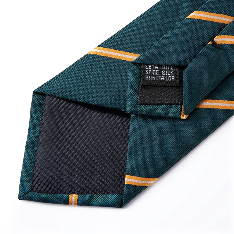 New Green Gold Striped Men's Silk Ties 8cm Business Wedding Party Necktie Pocket Square Cufflinks Men Gift Gravatas DiBanGu