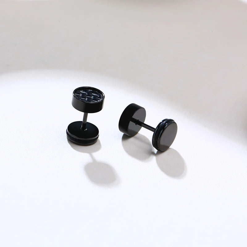 Vnox Punk Small Men's Stud Earrings Carbon Fiber Stainless Steel Black Male Ear Accessory Gothic Jewelry