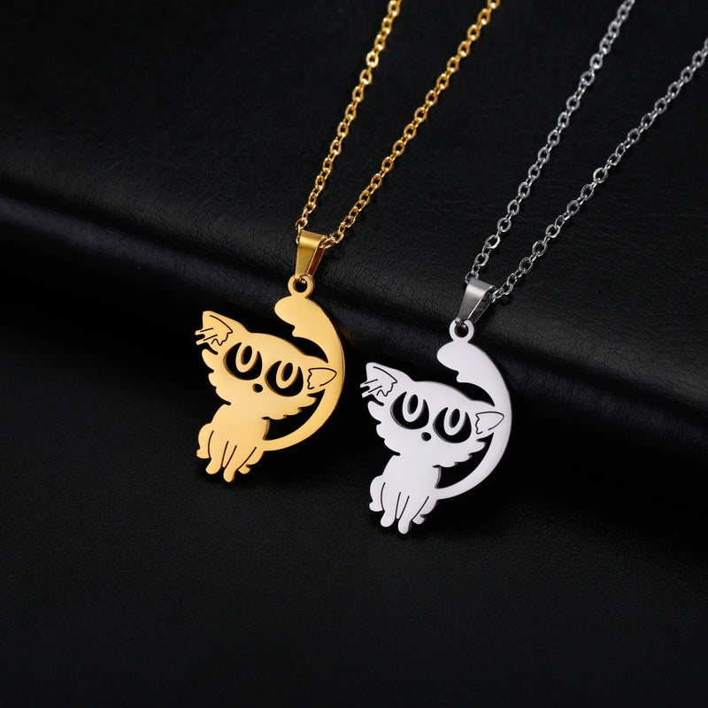 Unift Cute Big Eye Cat Necklace for Girl Daughter Stainless Steel Pet Animal Pendant Fashion Lovely Women Jewelry Birthday Gift