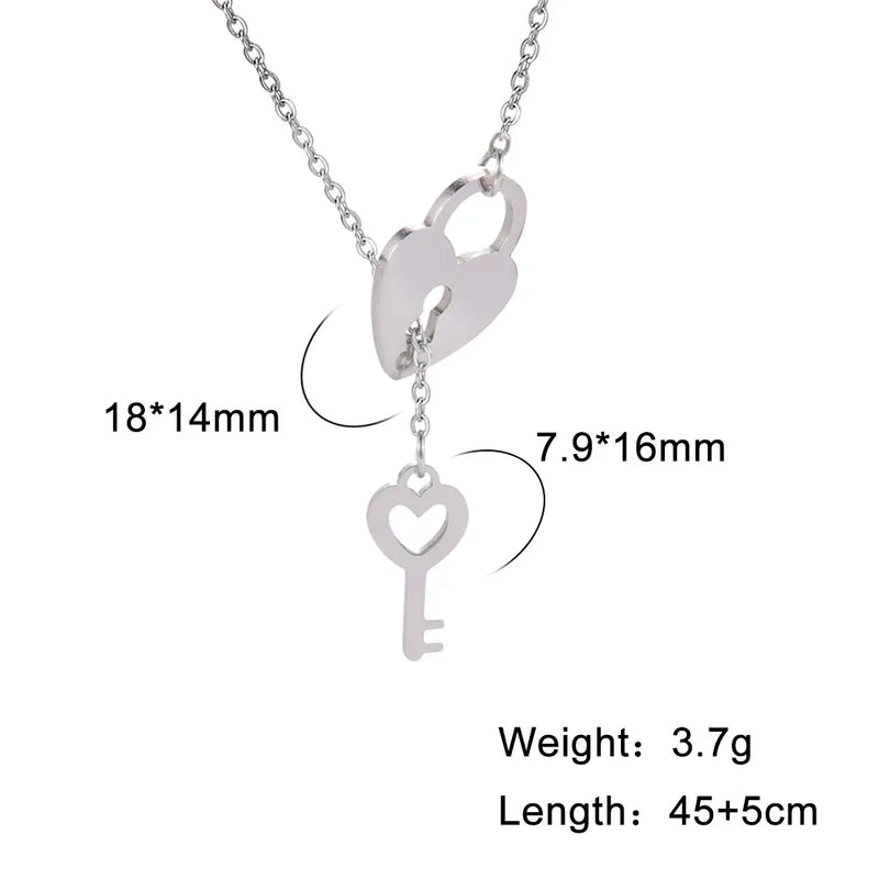 Heart Lock Pendant Necklace Couple Jewelry Stainless Steel Necklace for Women Fashion Choker Jewelry for Lover Gift