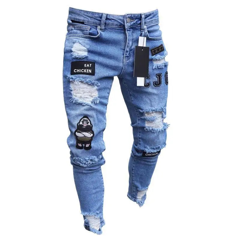 Outono moda Calça jeans clássico ajuste desgastado primavera casual.