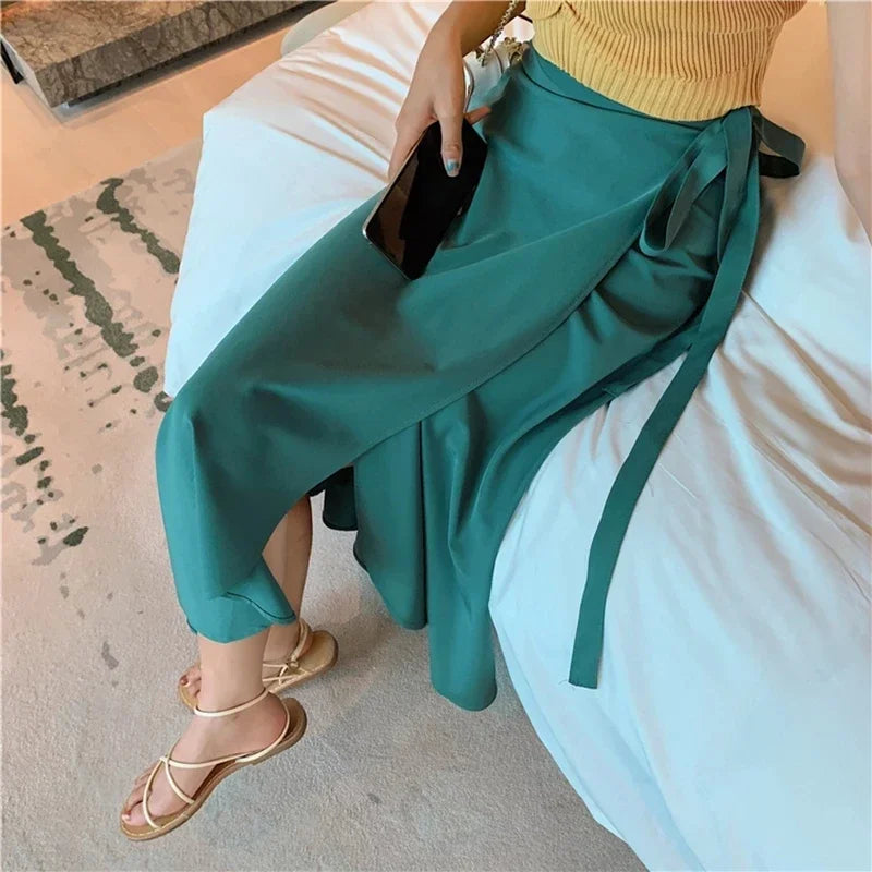 Spring Summer Autumn Elegant Women Long Skirts S-XL Blue Red Pink Coffee Green Side Split High Waist Fashion Beach Female Skirt