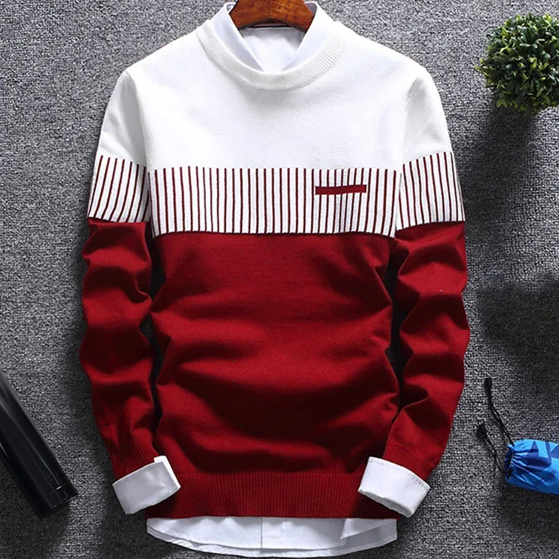 Sweater Autumn Slim Knitted New Sleeve Long Fit Striped Sueter Sweaters Pullover S Solid Winter Men 2023 Hombre