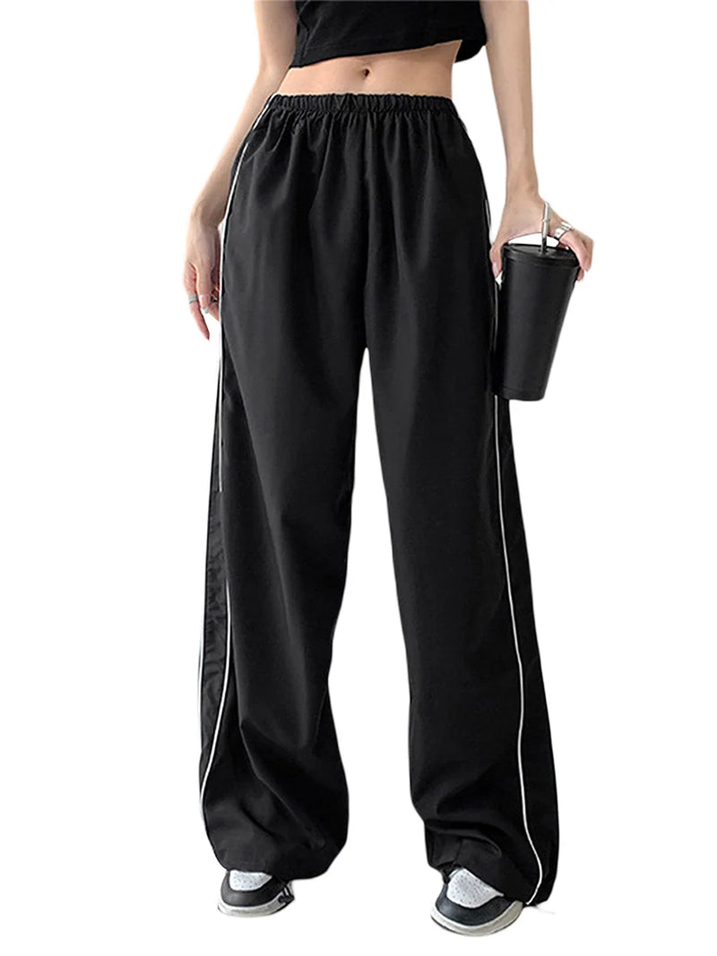 Y2K Streetwear Women s Elastic Waist Parachute Pants Loose Fit Joggers Trousers with Wide Legs and Sweatpants Style