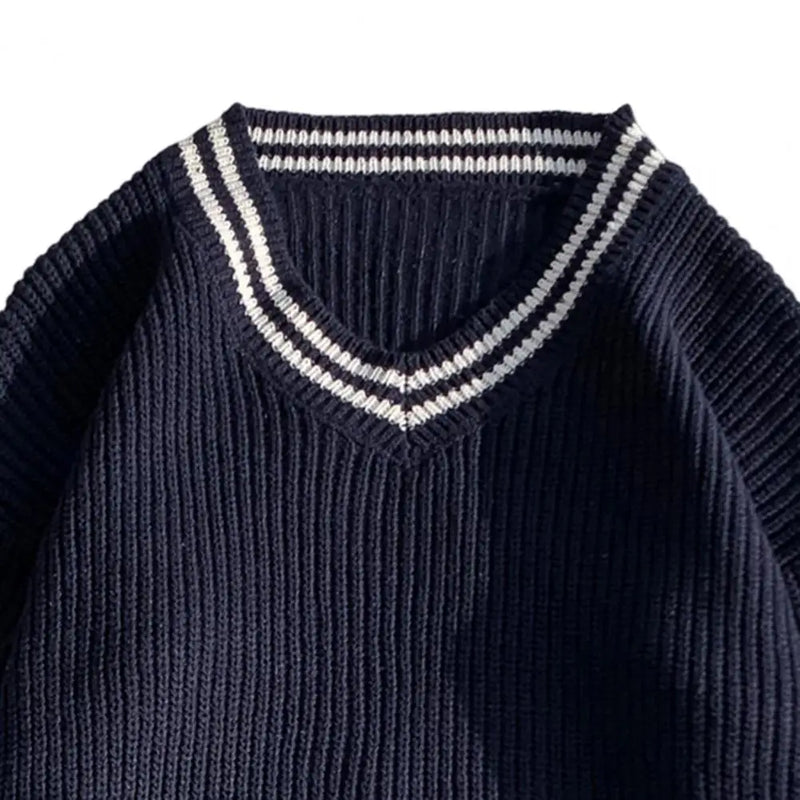 Sweaters Men Striped V Neck Knitted Autumn Simple Korean Style Harajuku Fashion Casual All-Match Couples Chic Loose New