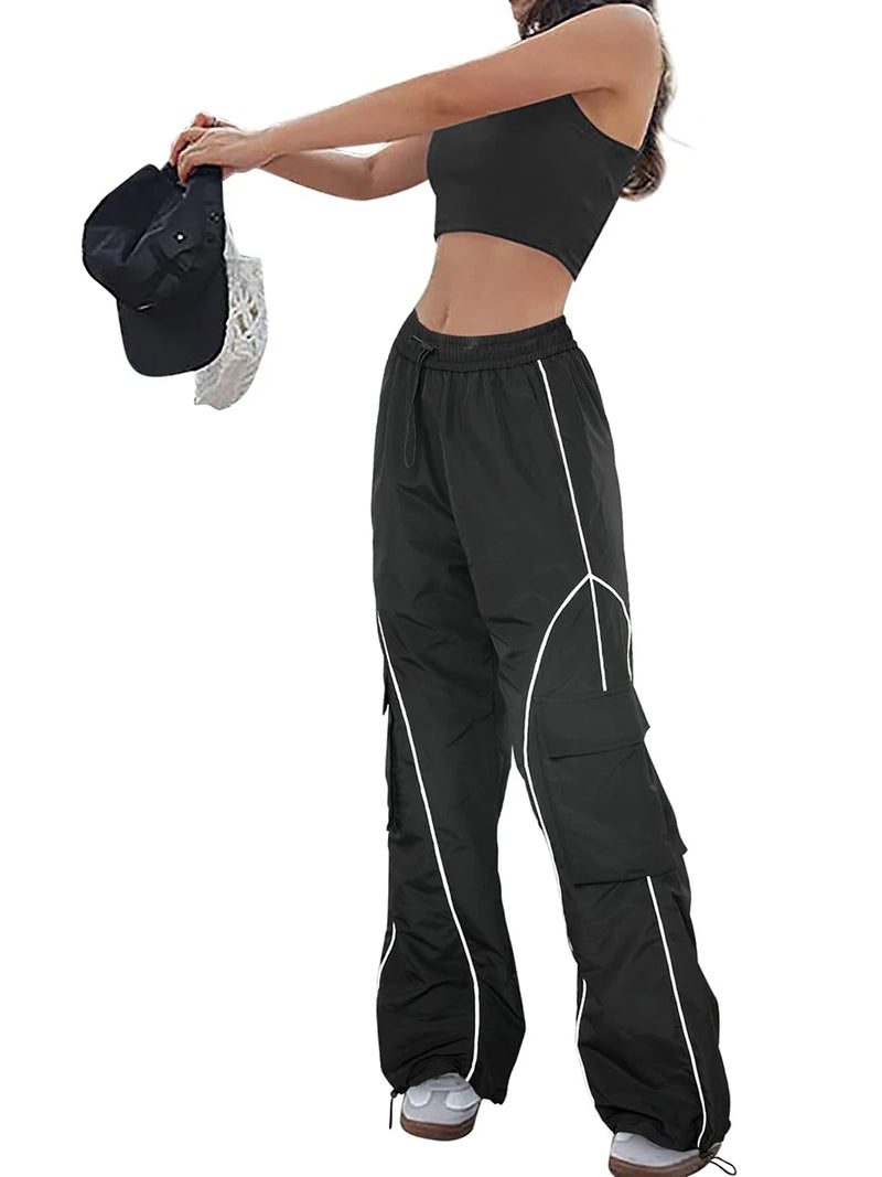 Y2K Streetwear Women s Elastic Waist Parachute Pants Loose Fit Joggers Trousers with Wide Legs and Sweatpants Style