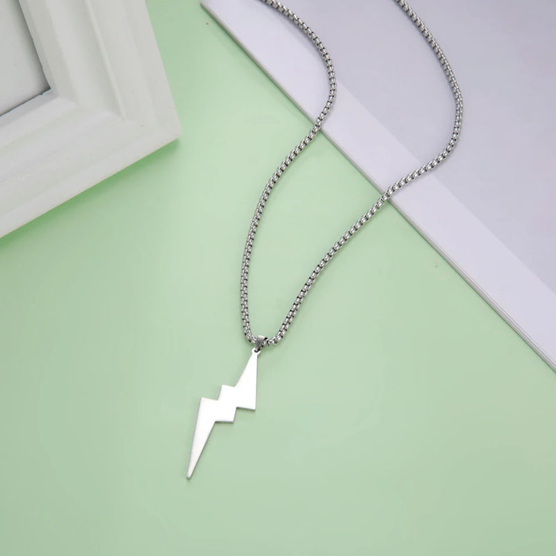 Stainless Steel Necklace for Men Women Lightning Symbol Pendant Necklace Simple Choker Jewelry Party Gifts