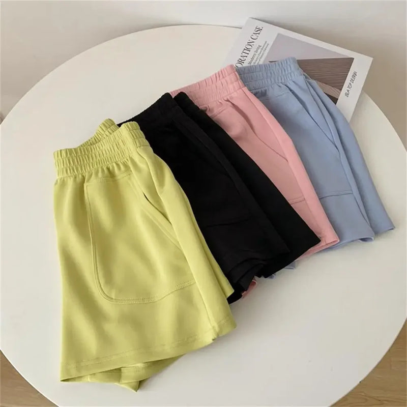 Summer Women's Shorts High Waist Casual Sports Shorts Loose Homewear Bottoms Elastic Hot Pants Solid Wide Leg Sweat Short