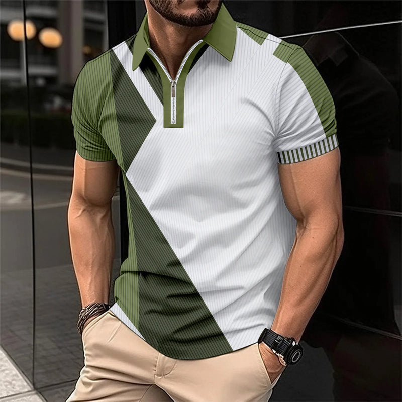 Camiseta Luxo golfe masculino zíper de manga curta camisa polo.