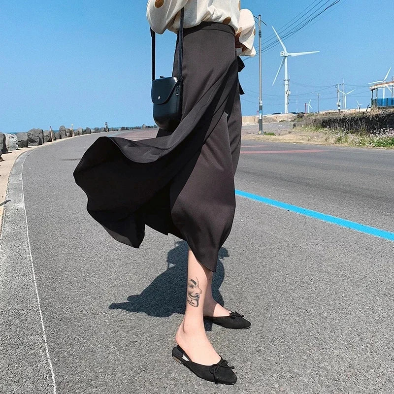 Spring Summer Autumn Elegant Women Long Skirts S-XL Blue Red Pink Coffee Green Side Split High Waist Fashion Beach Female Skirt