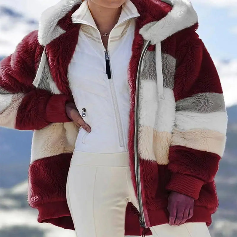 Trendy Lady Autumn Jacket Fluffy Winter Coat Loose Plush Plus Size Lady Jacket  Hooded