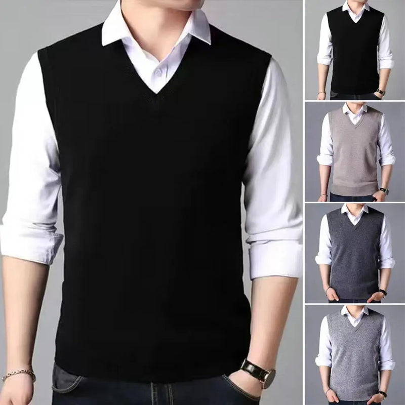 Colete de malha elegante masculino sem mangas camisola de malha.