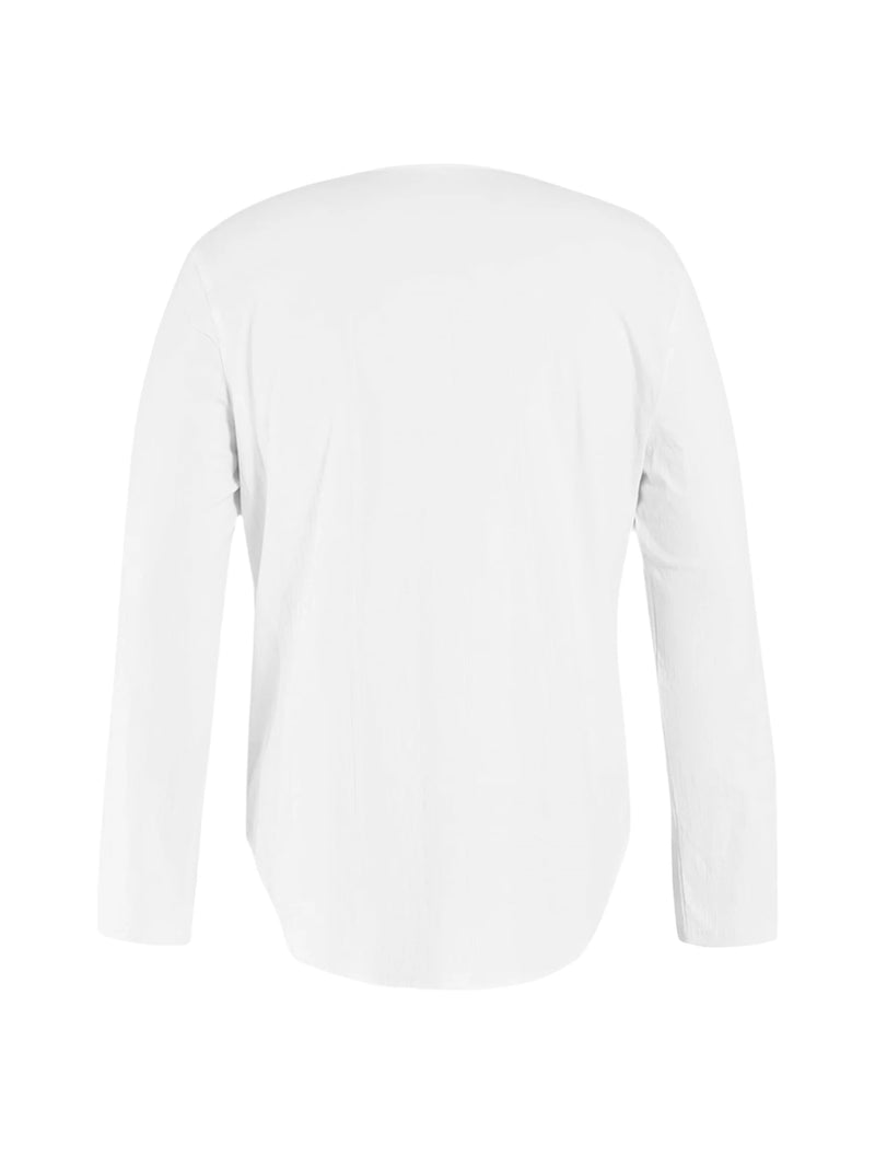 YILEEGOO Men s Spring Summer Casual T Shirt Solid Color Long Sleeve V Neck Shirts Loose Fit Tops (White XL)