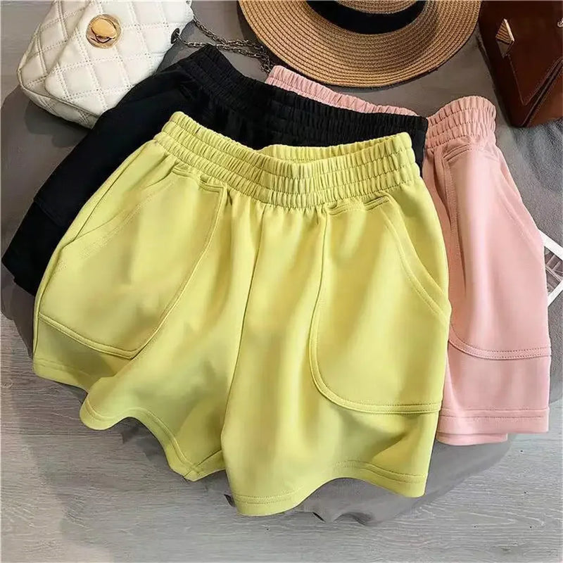 Summer Women's Shorts High Waist Casual Sports Shorts Loose Homewear Bottoms Elastic Hot Pants Solid Wide Leg Sweat Short