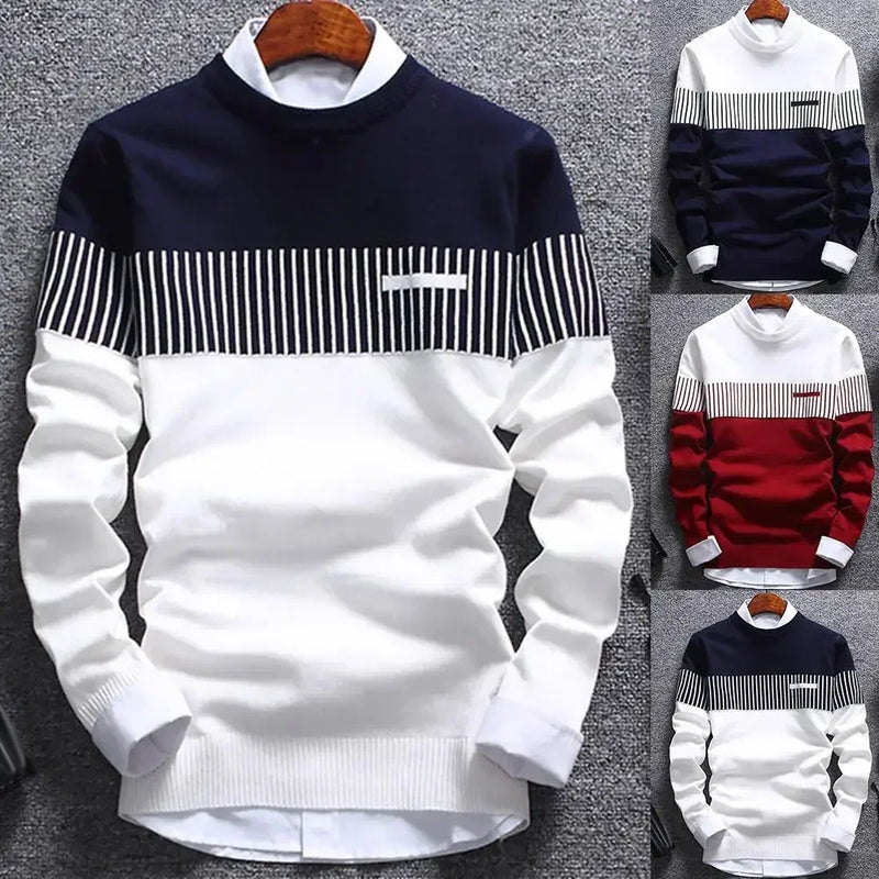 Sweater Autumn Slim Knitted New Sleeve Long Fit Striped Sueter Sweaters Pullover S Solid Winter Men 2023 Hombre