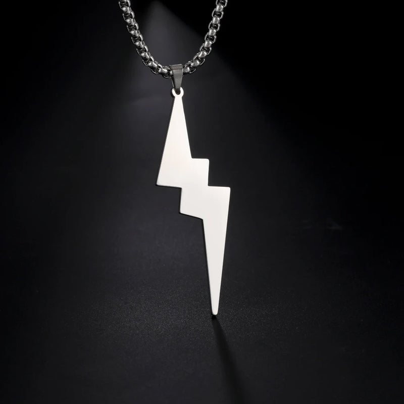 Stainless Steel Necklace for Men Women Lightning Symbol Pendant Necklace Simple Choker Jewelry Party Gifts