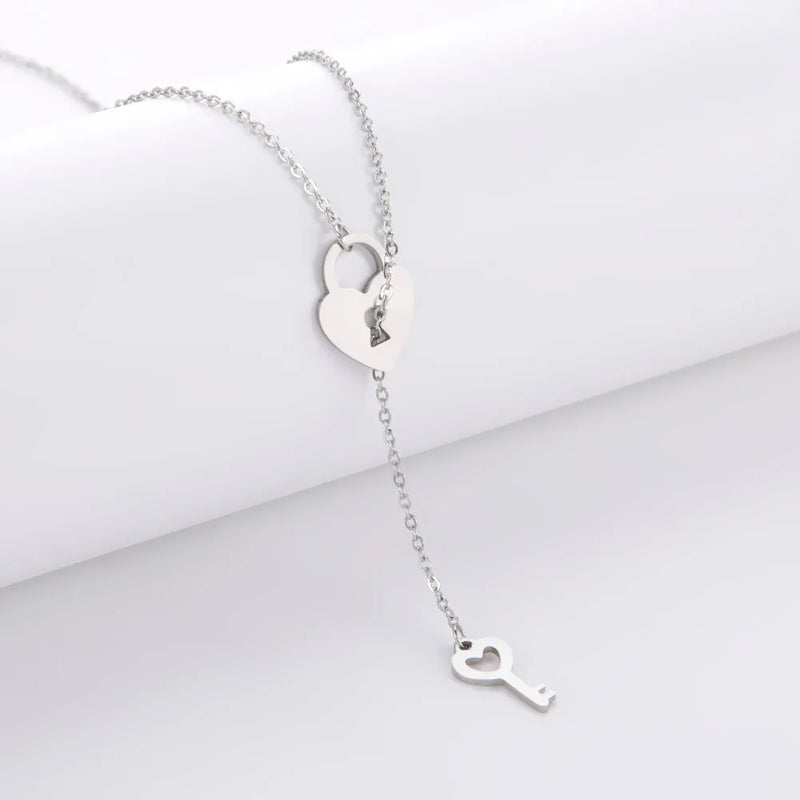 Heart Lock Pendant Necklace Couple Jewelry Stainless Steel Necklace for Women Fashion Choker Jewelry for Lover Gift