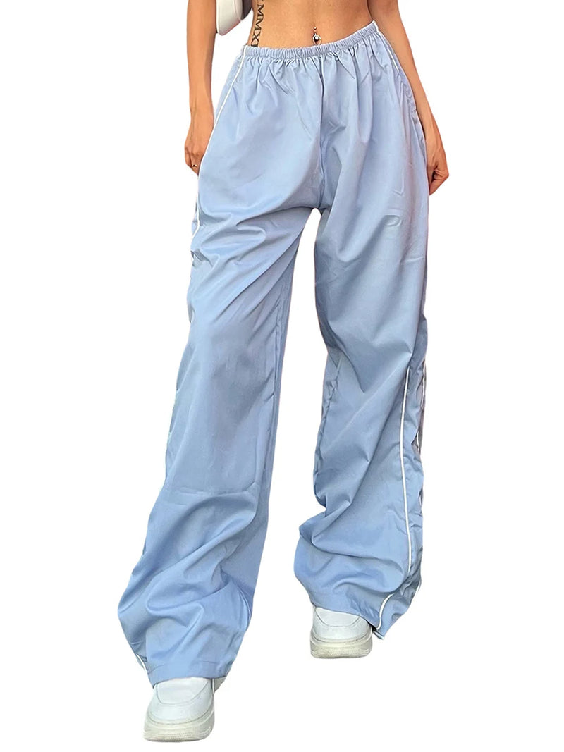 Y2K Streetwear Women s Elastic Waist Parachute Pants Loose Fit Joggers Trousers with Wide Legs and Sweatpants Style