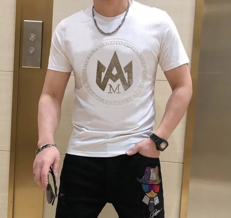 S-6XL T-Shirt  Anime Men's  Summer Casual Round Neck Short Sleeve  Designer Rhinestone   Fashion Sports