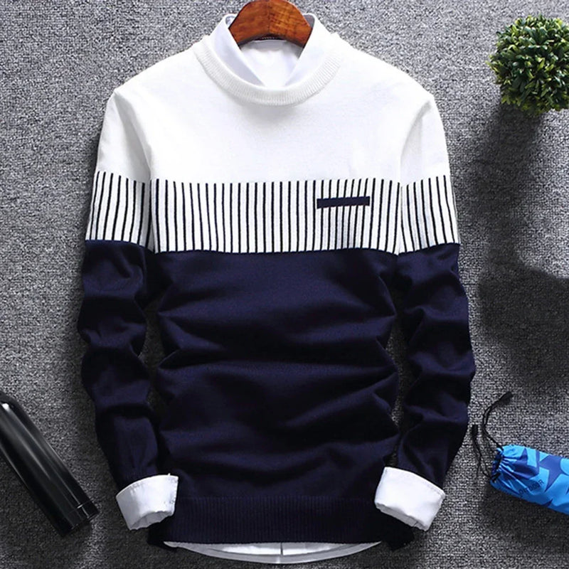 Sweater Autumn Slim Knitted New Sleeve Long Fit Striped Sueter Sweaters Pullover S Solid Winter Men 2023 Hombre