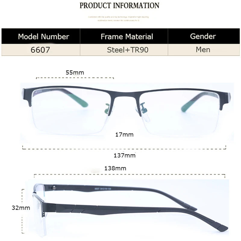 Spectacle Frame Men Eyeglasses Nerd Computer Prescription Optical For Male Eyewear Clear Lens Glasses Frame 6607