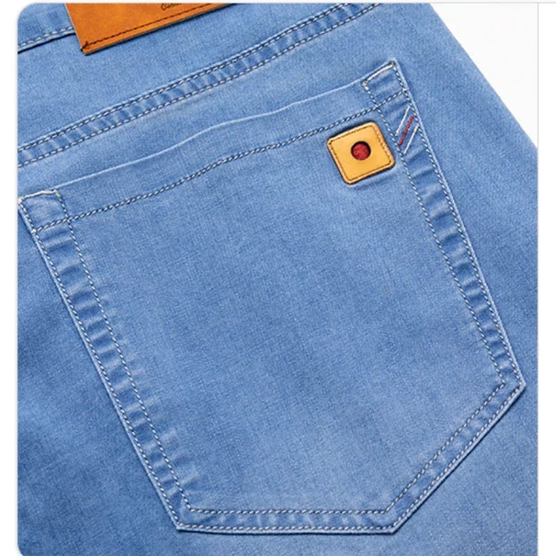 Short verão fino masculino casual jeans estilo clássico estiramento em linha reta moda solta.