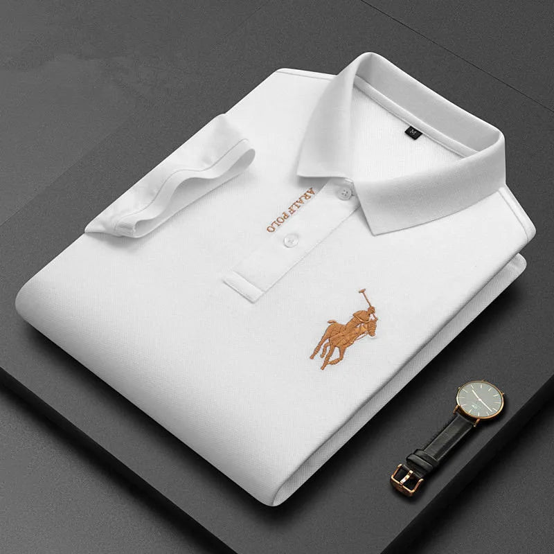 Camisa polo bordada algodão manga curta verão casual respirável Luxo. - Classícc