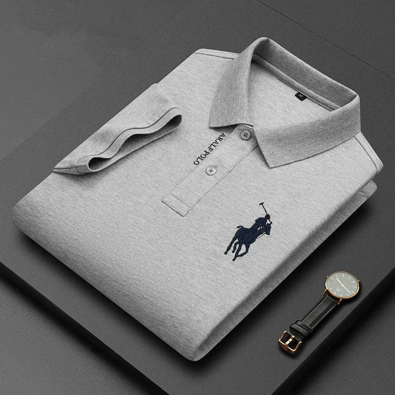 Camisa polo bordada algodão manga curta verão casual respirável Luxo. - Classícc