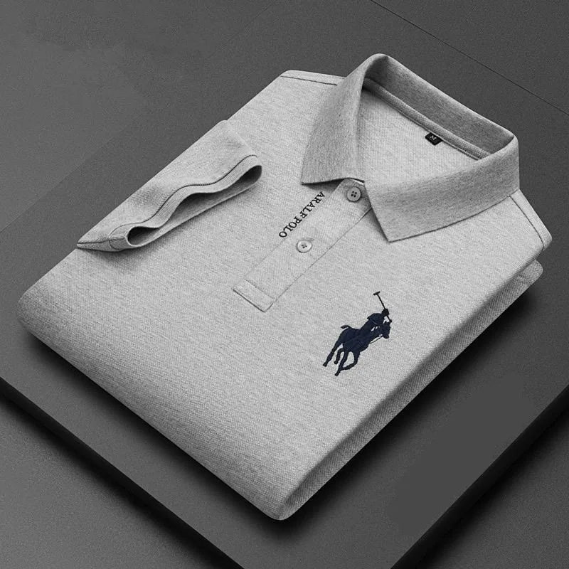 Camisa polo bordada algodão manga curta verão casual respirável Luxo. - Classícc