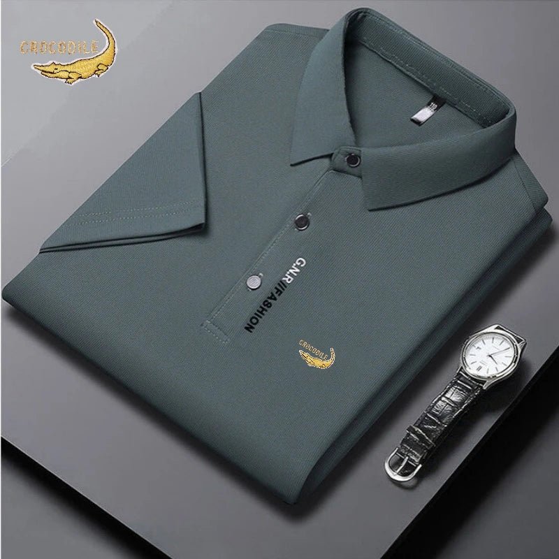 Camisa verão polo seda manga curta luxo de alta qualidade casual confortável respirável. - Classícc