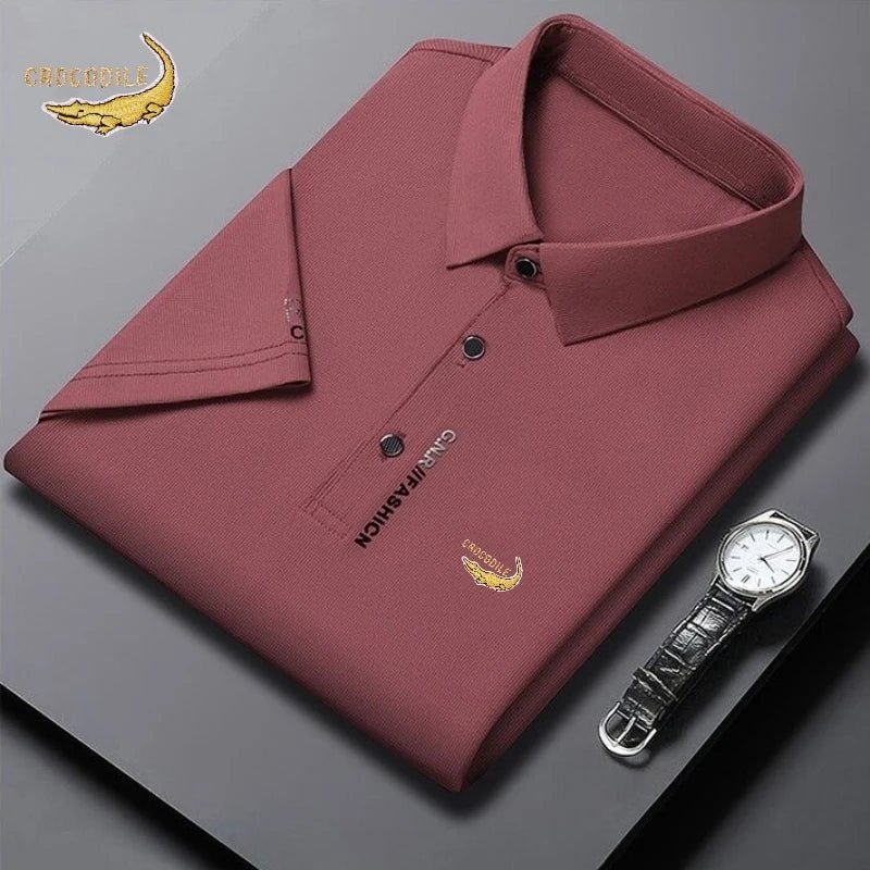 Camisa verão polo seda manga curta luxo de alta qualidade casual confortável respirável. - Classícc