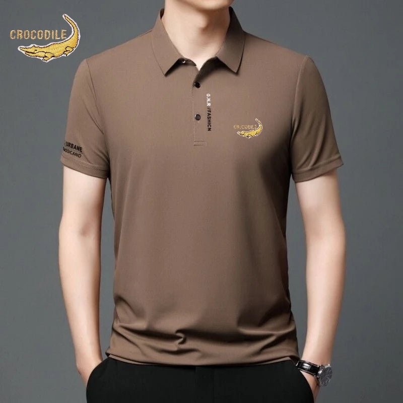 Camisa verão polo seda manga curta luxo de alta qualidade casual confortável respirável. - Classícc