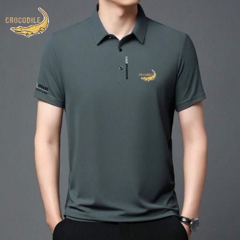 Camisa verão polo seda manga curta luxo de alta qualidade casual confortável respirável. - Classícc