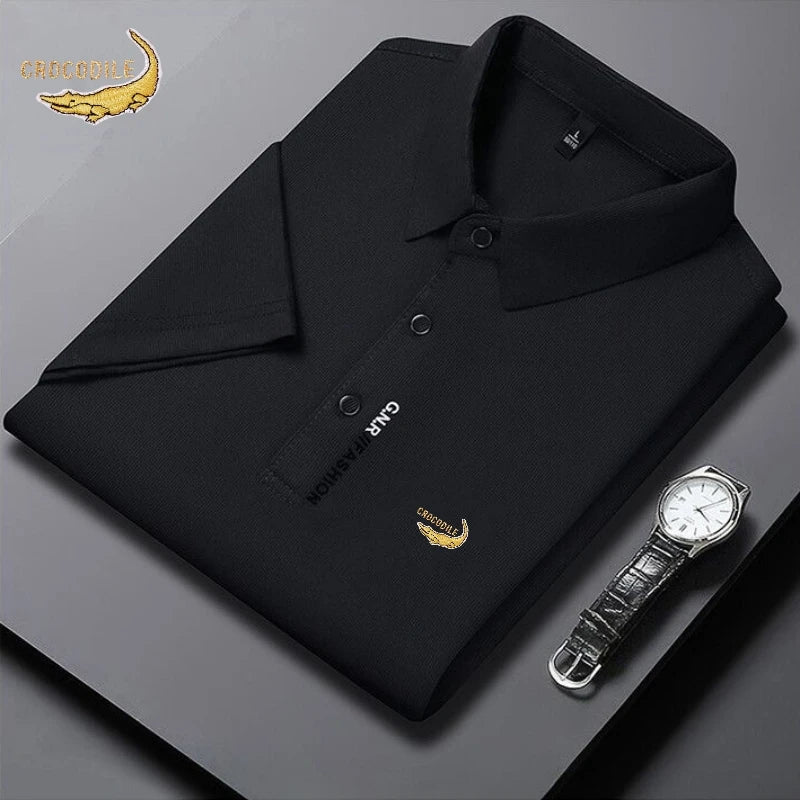 Camisa verão polo seda manga curta luxo de alta qualidade casual confortável respirável. - Classícc